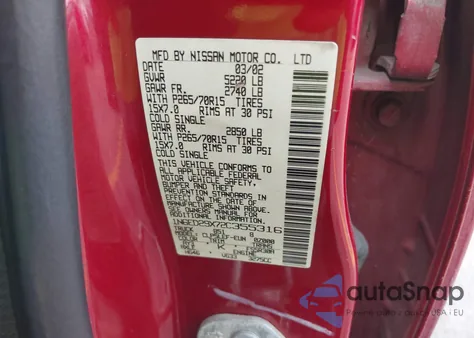 2002 Nissan Frontier Xe-V6 from USA, damaged, VIN 1N6ED29X72C355316